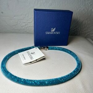 NWT Swarovski Stardust Blue Mesh Crystal Bracelet Size M Full Set Box Gift Ready